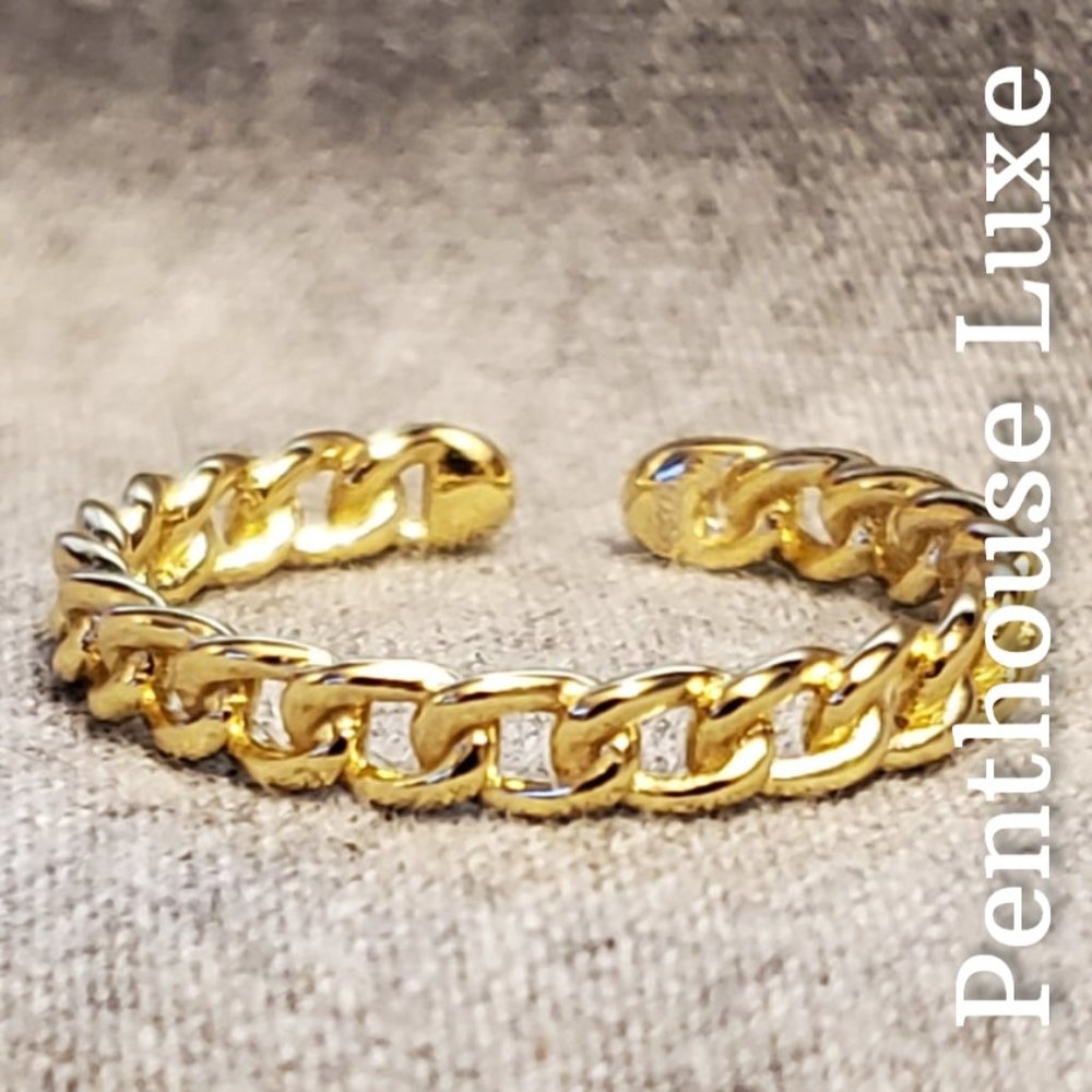 REAL 925 Sterling Silver Yellow Gold Chain Link Ring